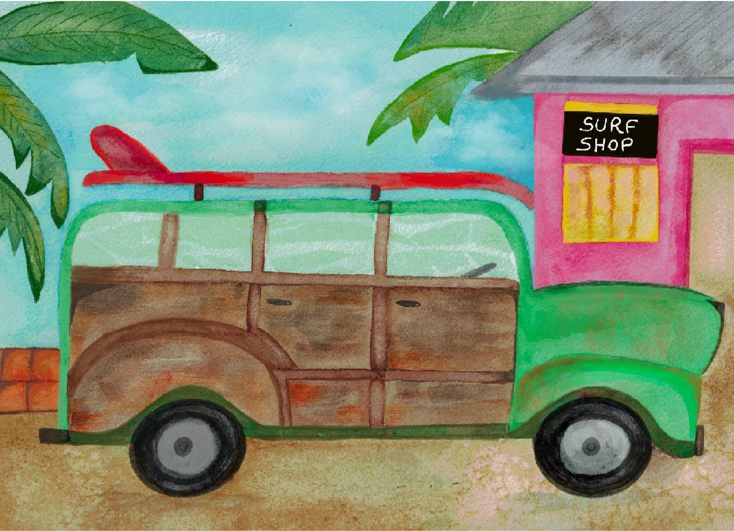 Watercolor Surf Car