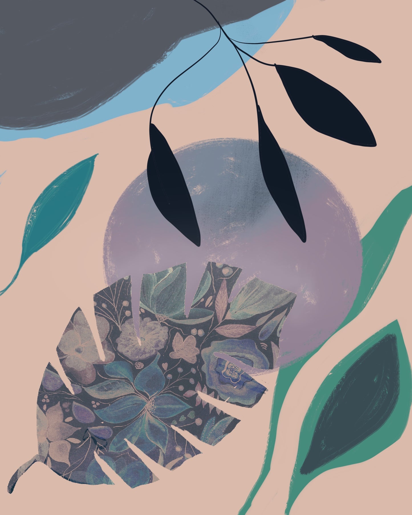 Watercolor With Blue Monstera