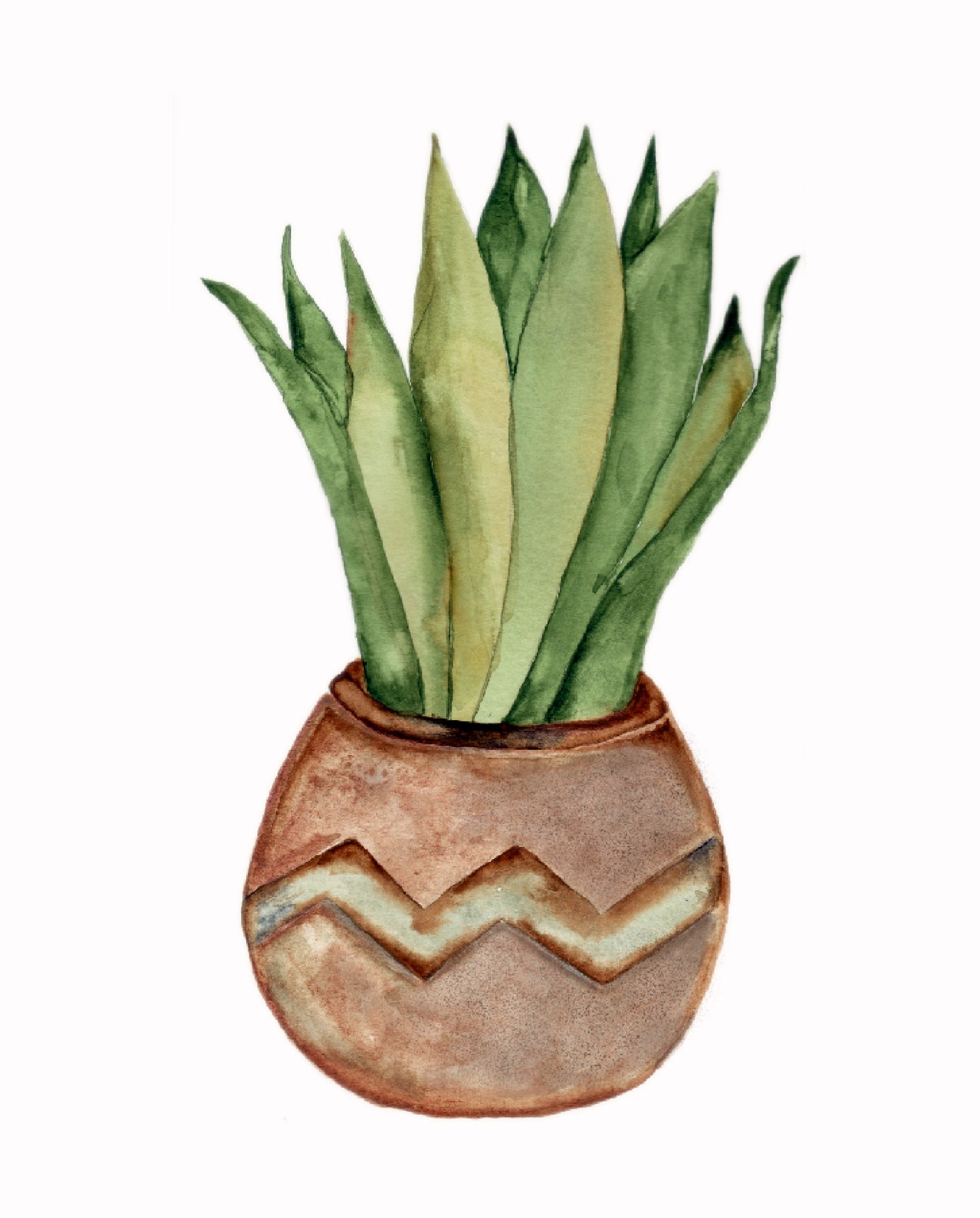 Watercolor Vase Brown and Green
