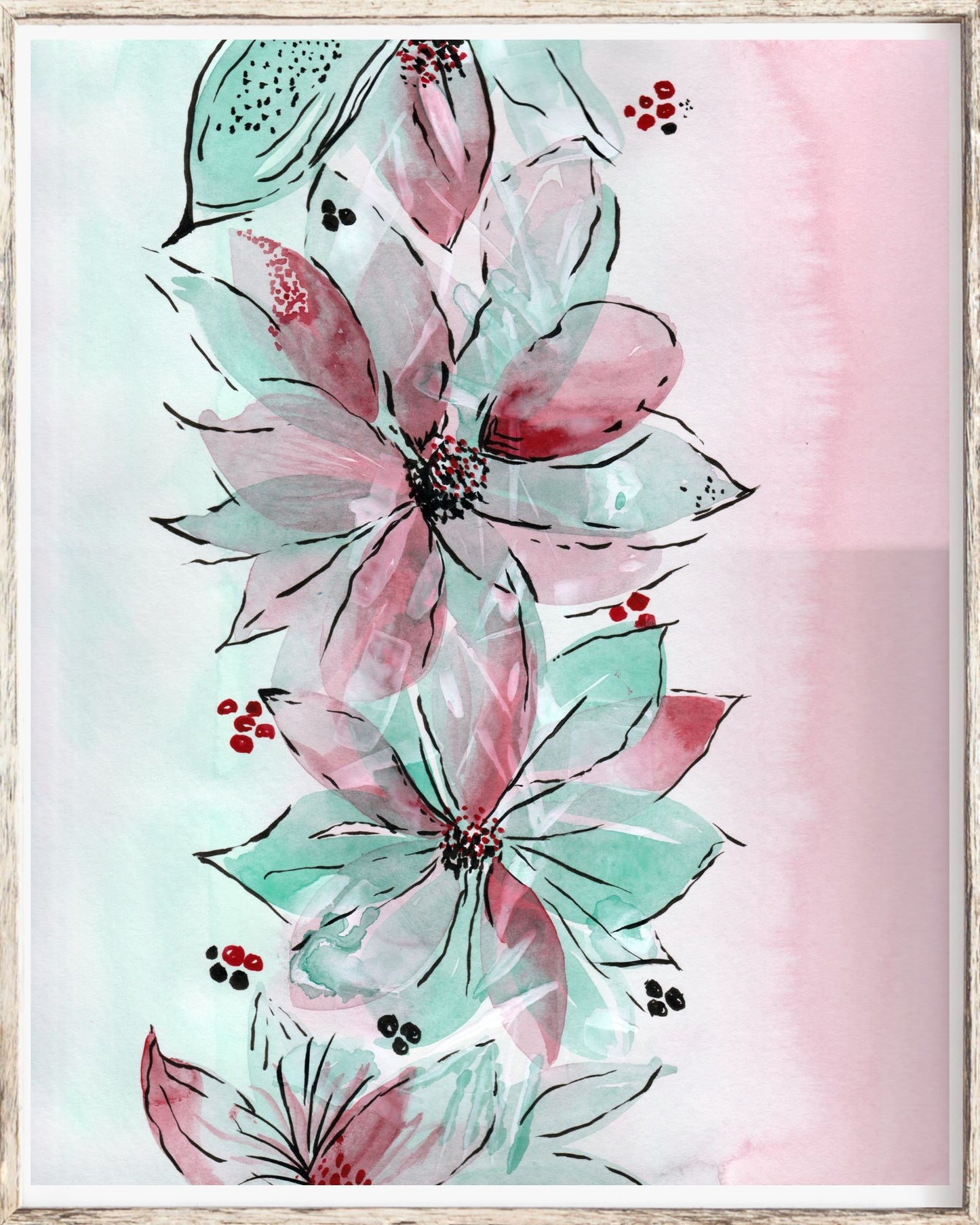 Green and Pink Watercolor Flowers