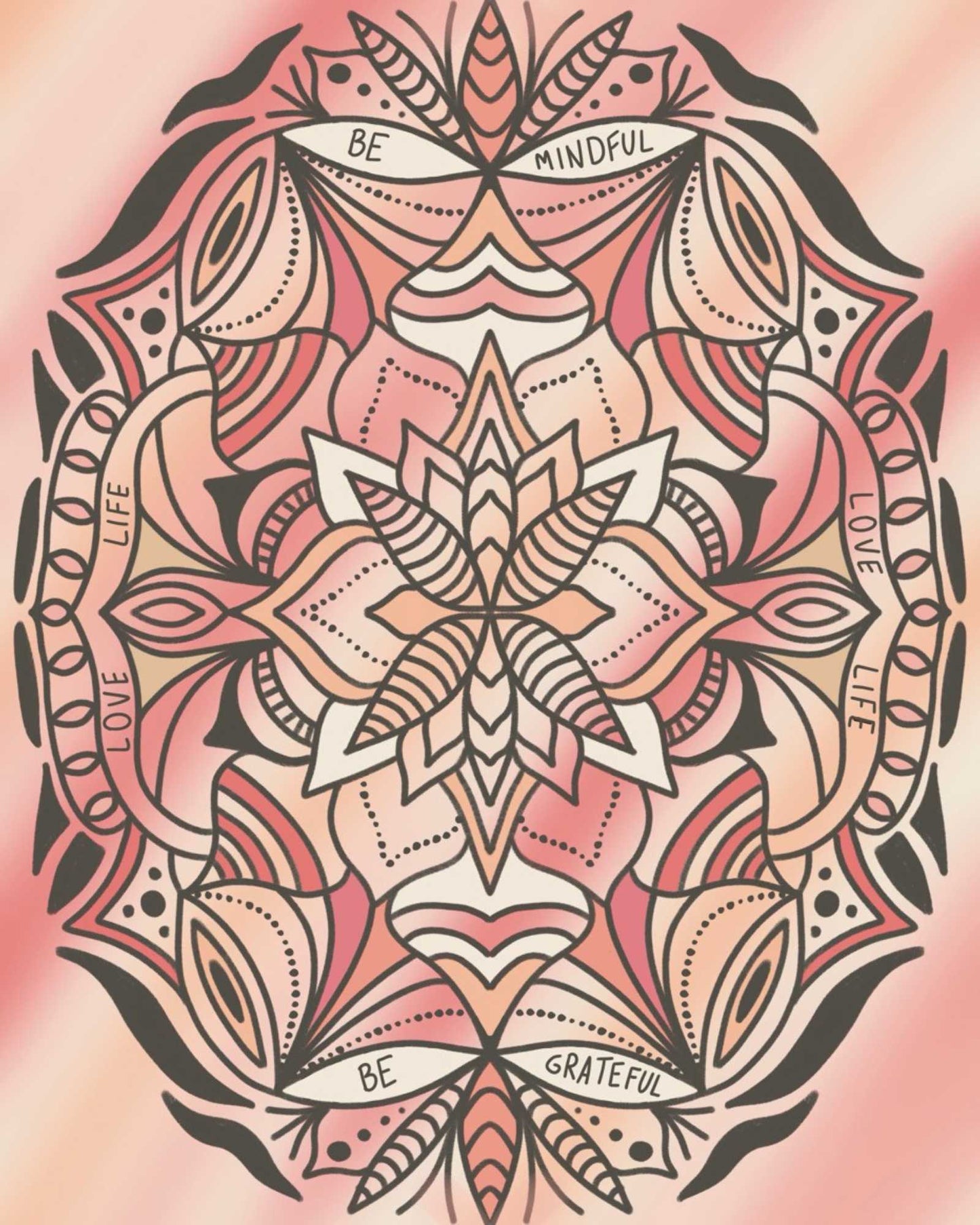 Be Mindful, Be Grateful Mandala Art Print