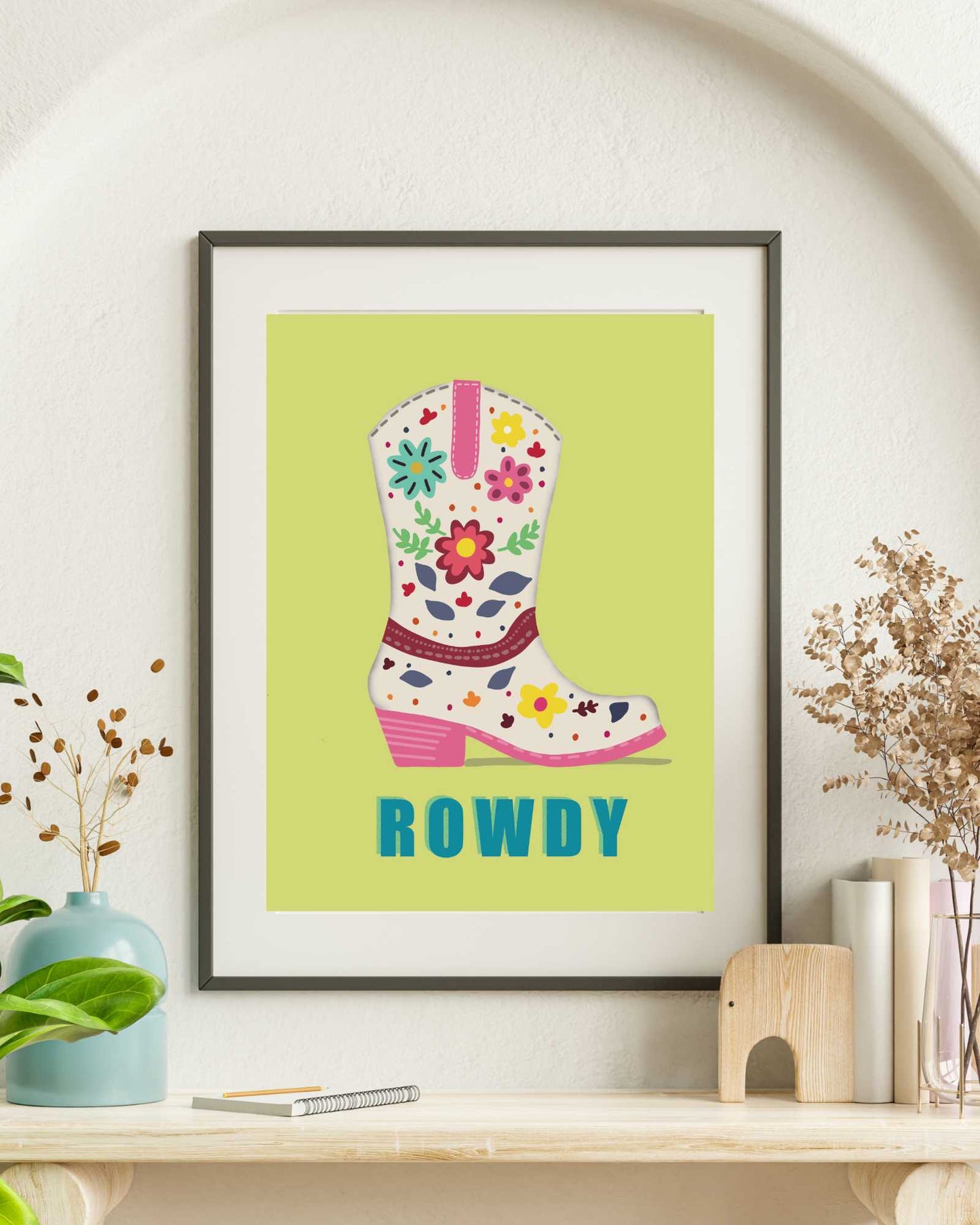 Rowdy Floral Cowboy Boot Art Print