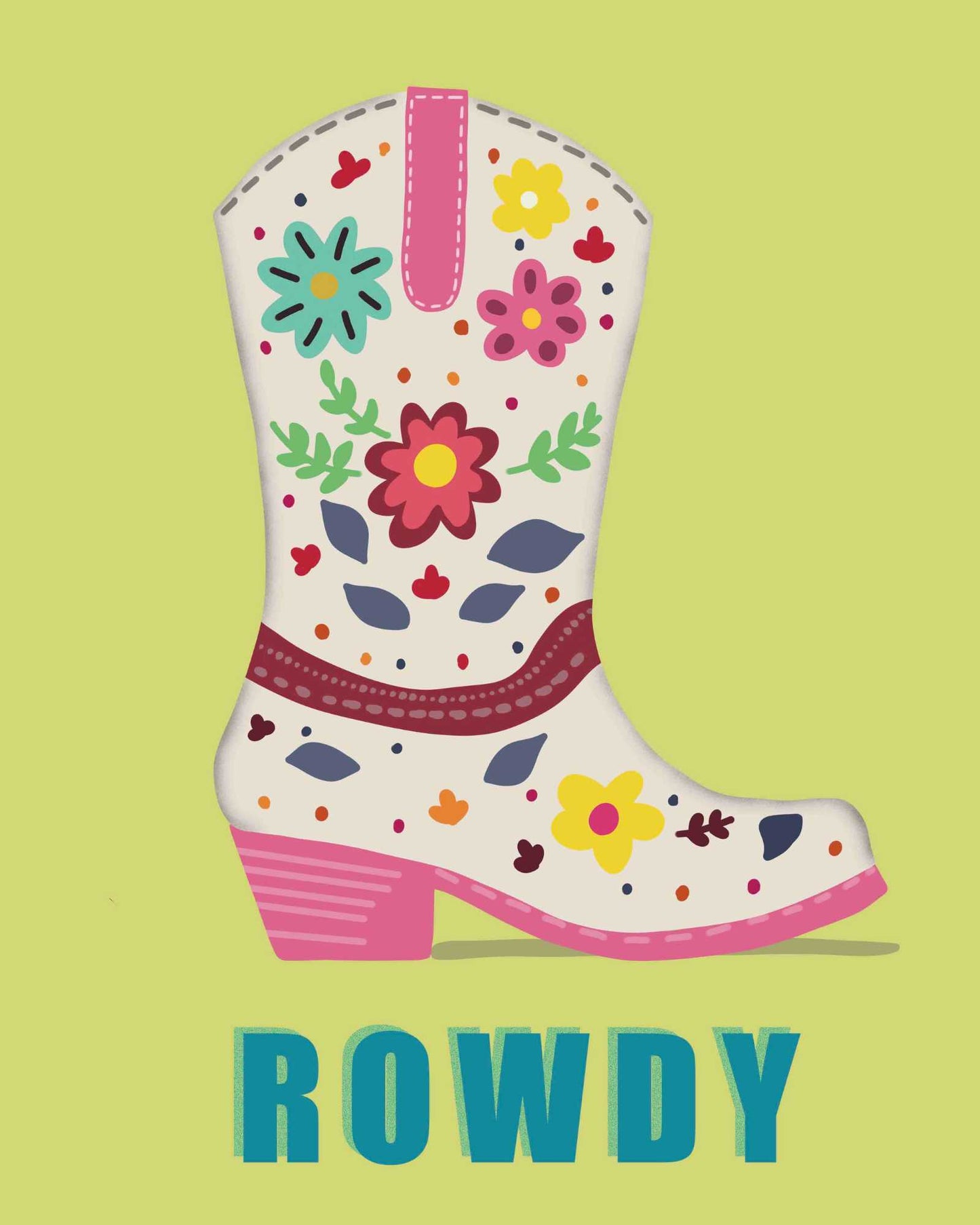 Rowdy Floral Cowboy Boot Art Print