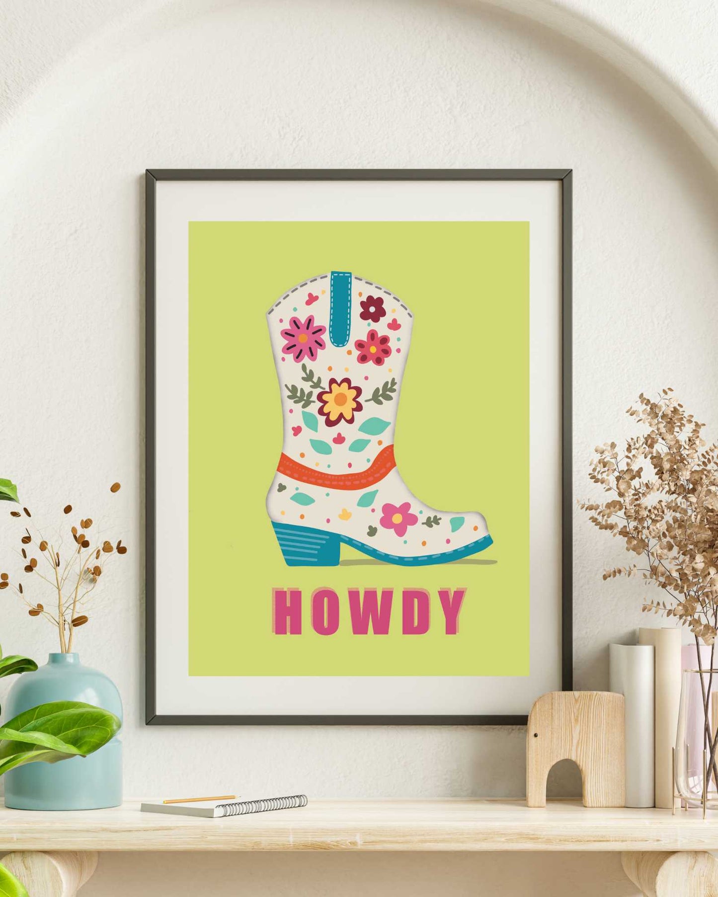 Howdy Floral Cowboy Boot Art Print