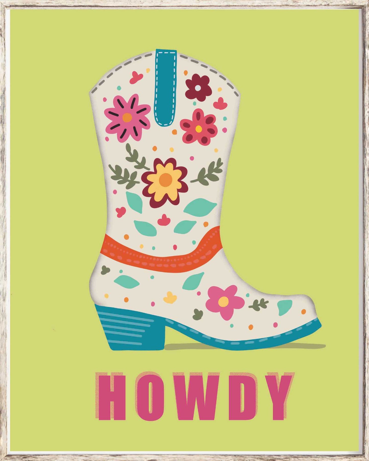 Howdy Floral Cowboy Boot Art Print