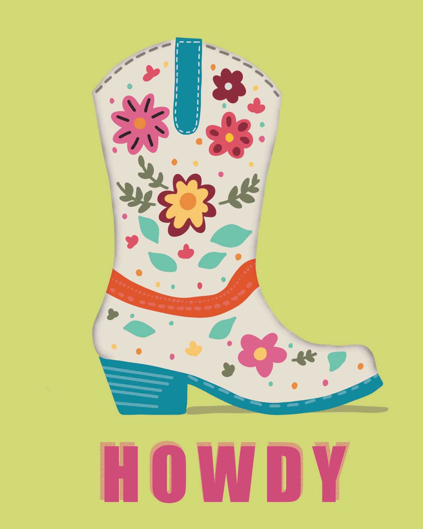 Howdy Floral Cowboy Boot Art Print