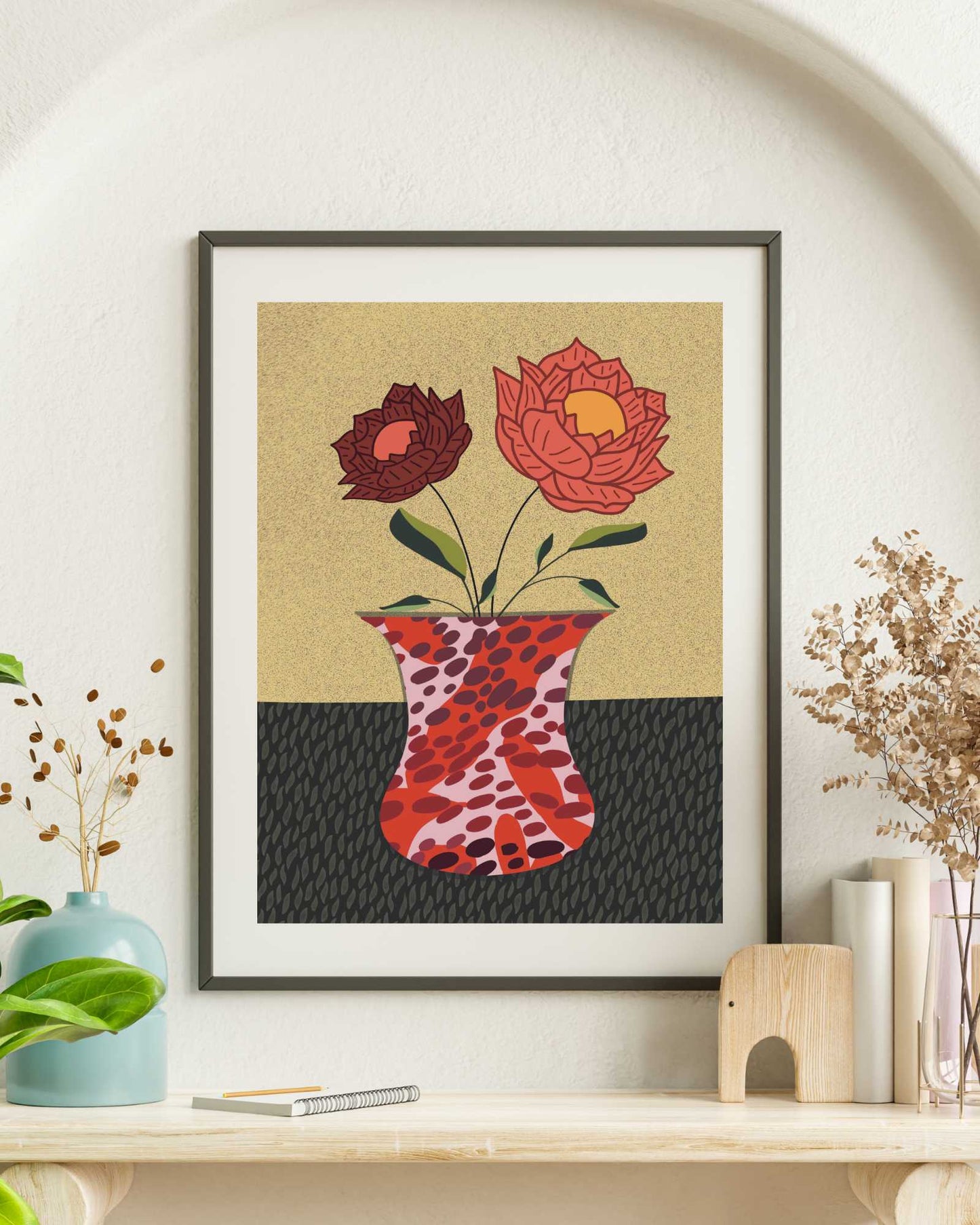 Bold Floral Vase Art Print - Orange Blossom