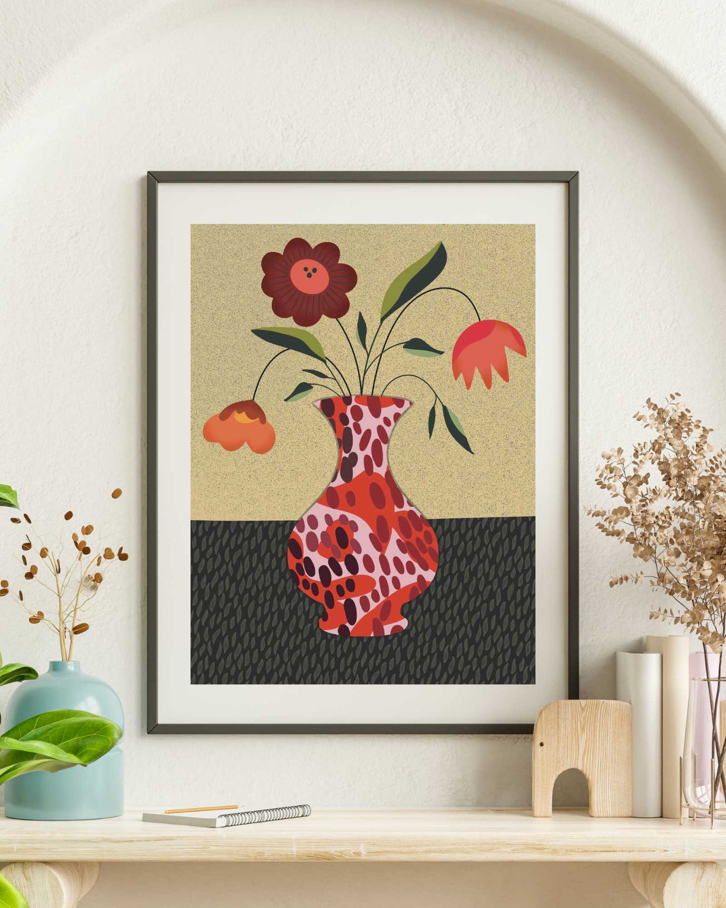 Bold Floral Vase Art Print - Red Bloom