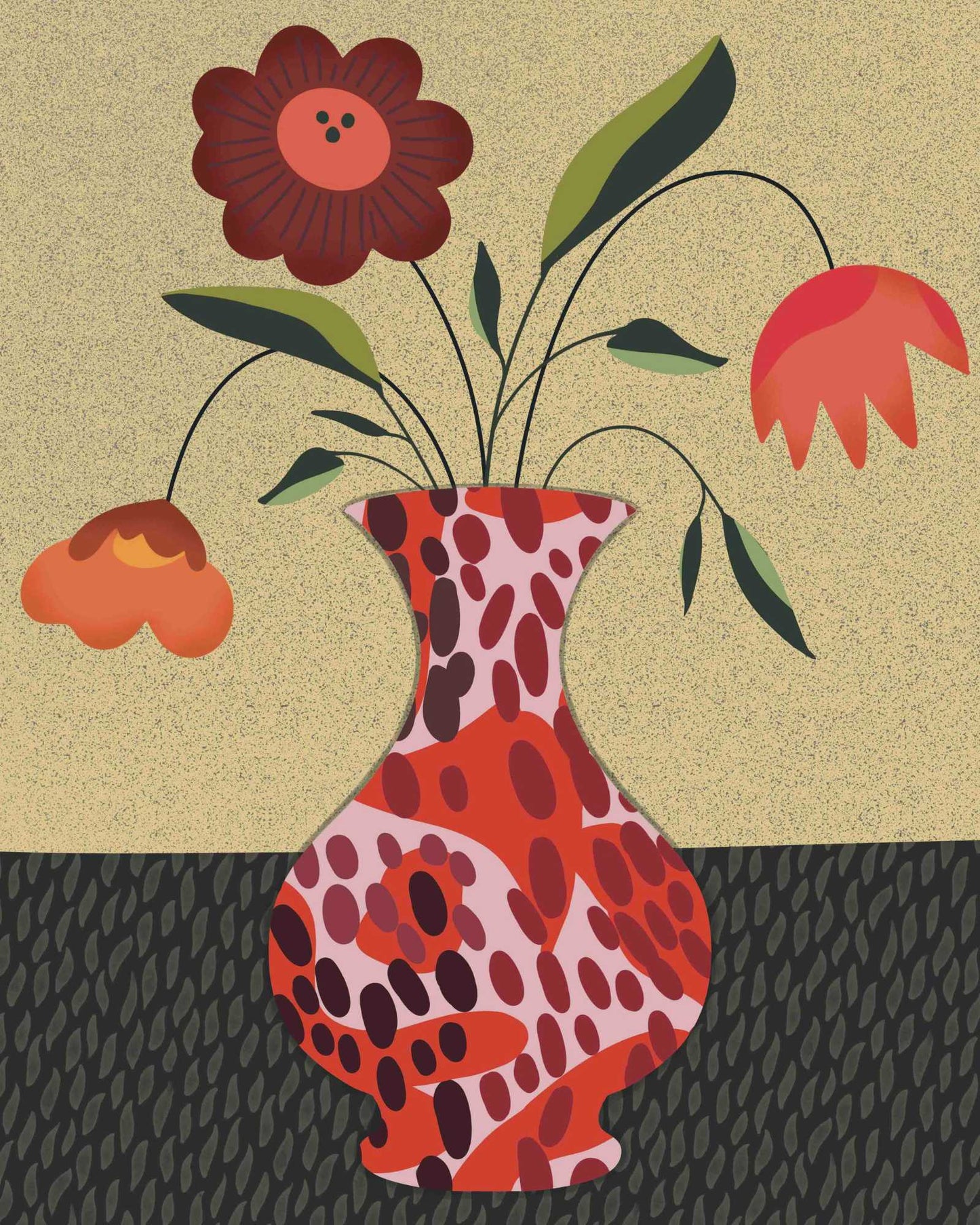 Bold Floral Vase Art Print - Red Bloom