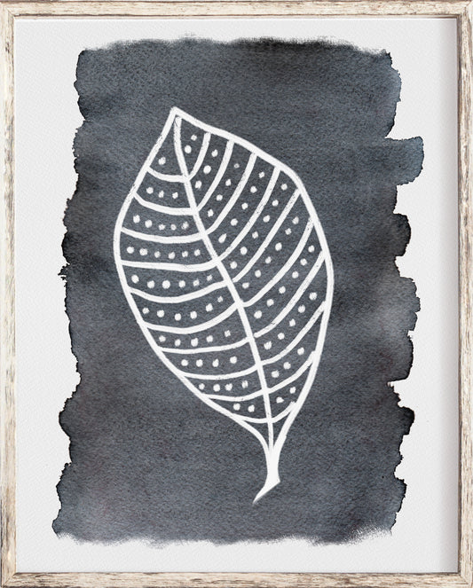 Watercolor Black and White Leaf