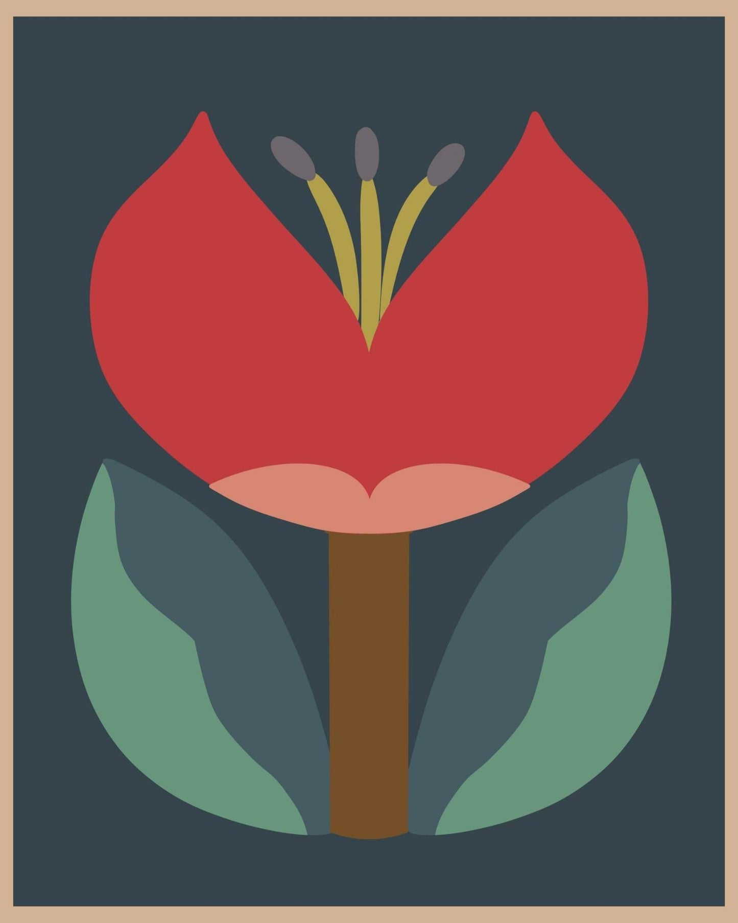 Crimson Bloom: Modernist Floral Art Print