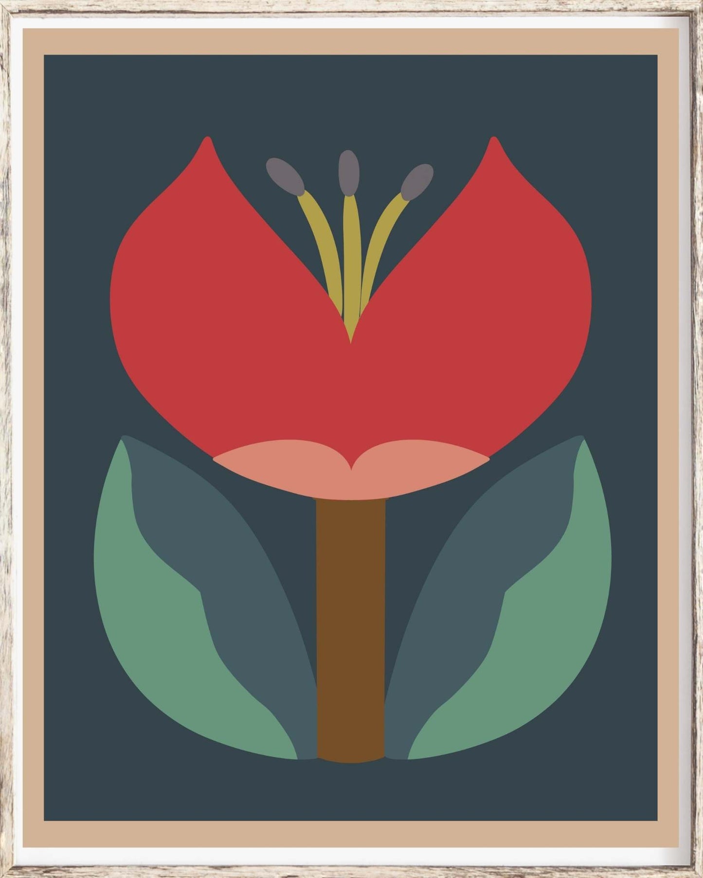 Crimson Bloom: Modernist Floral Art Print