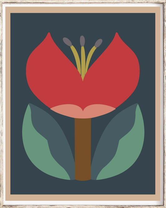 Crimson Bloom: Modernist Floral Art Print