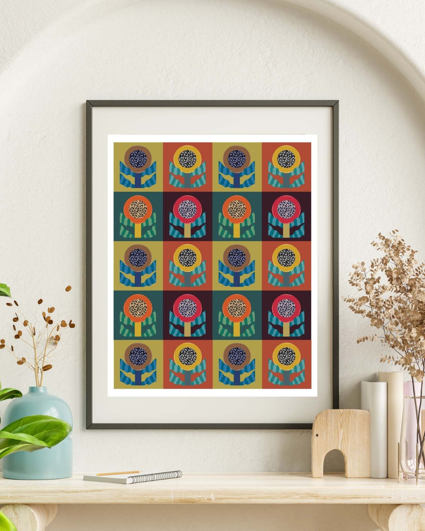 Floral Mosaic Geometric Garden Art Print