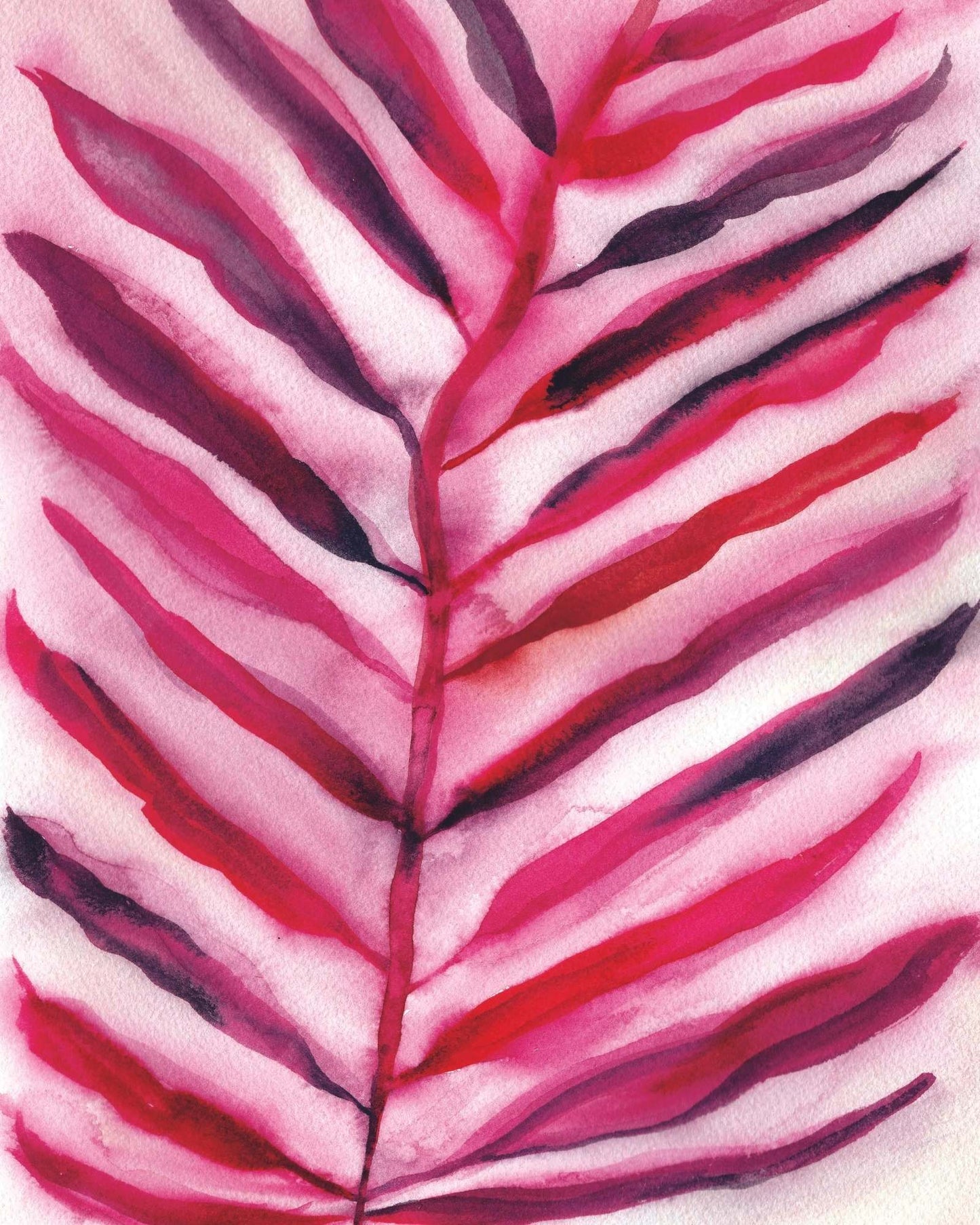 Crimson Fronds - Watercolor Fern Print