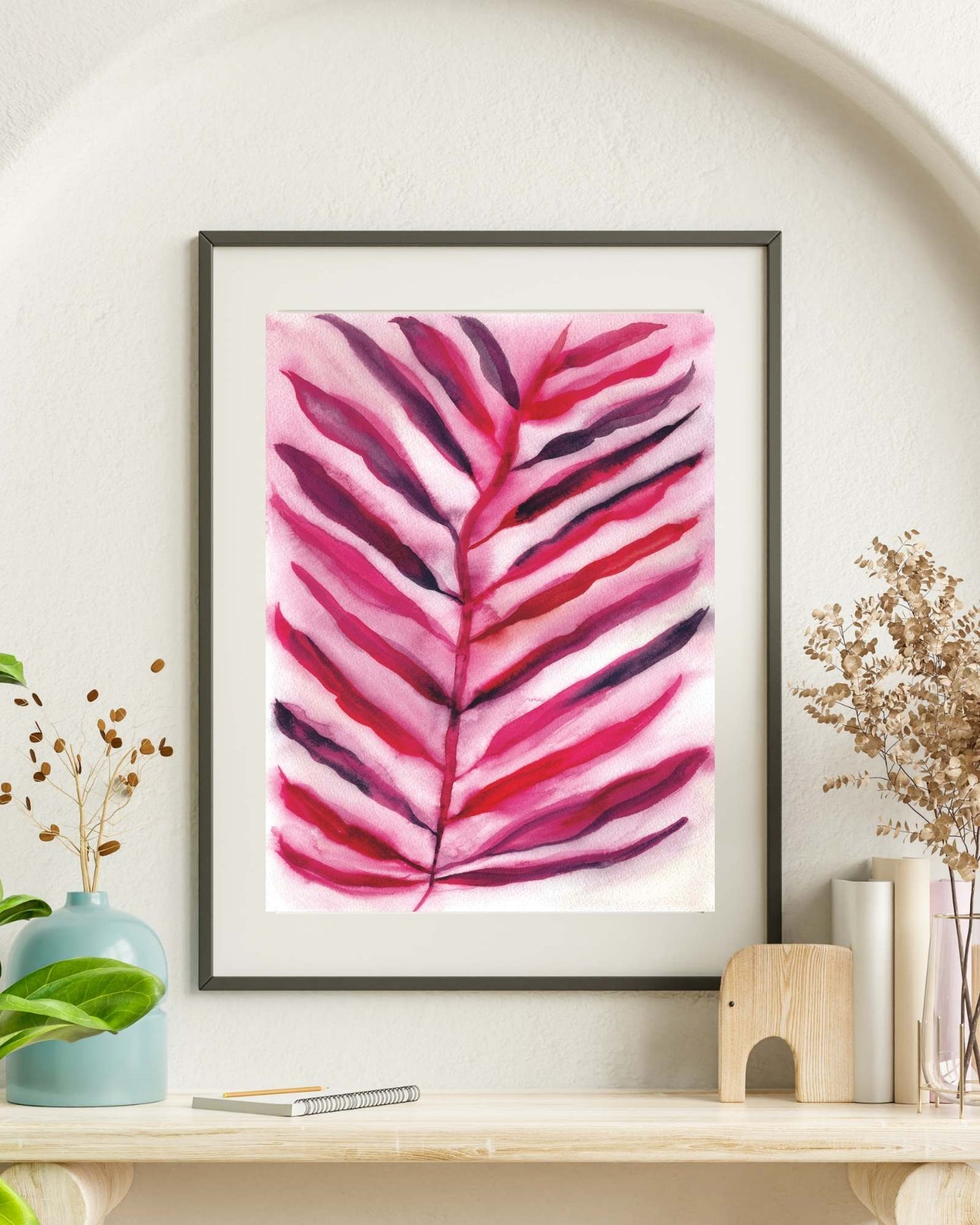 Crimson Fronds - Watercolor Fern Print