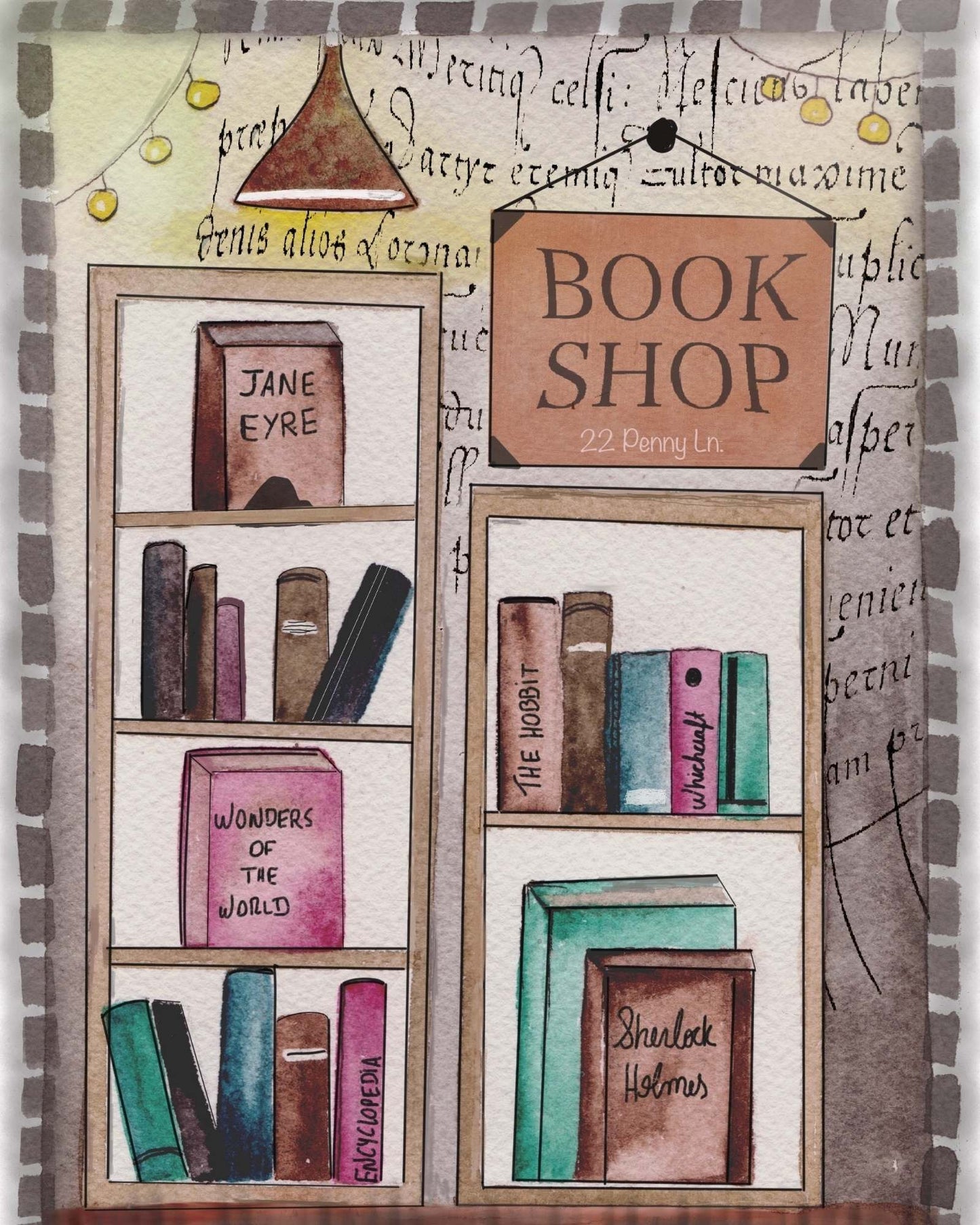 Nook of Narratives - Cozy Bookshop Watercolor Art Print