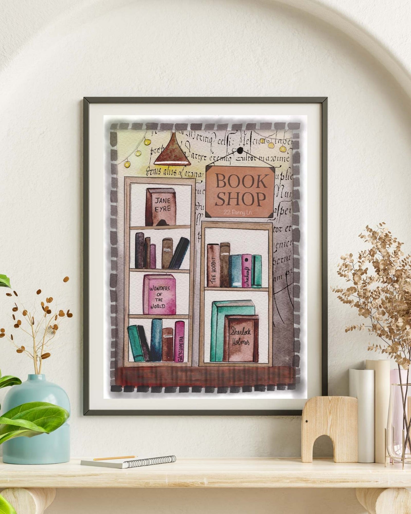 Nook of Narratives - Cozy Bookshop Watercolor Art Print