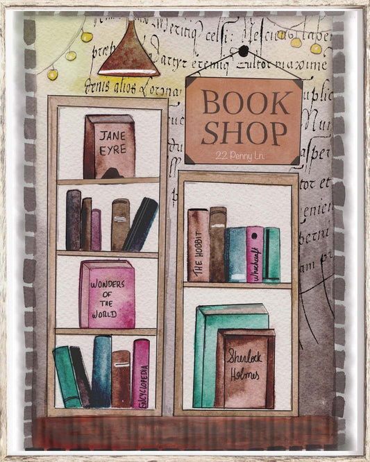 Nook of Narratives - Cozy Bookshop Watercolor Art Print