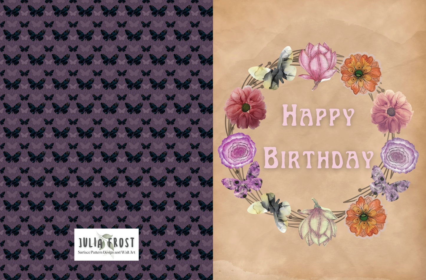 Greeting Card Happy Birthday Flowers and Butterfly