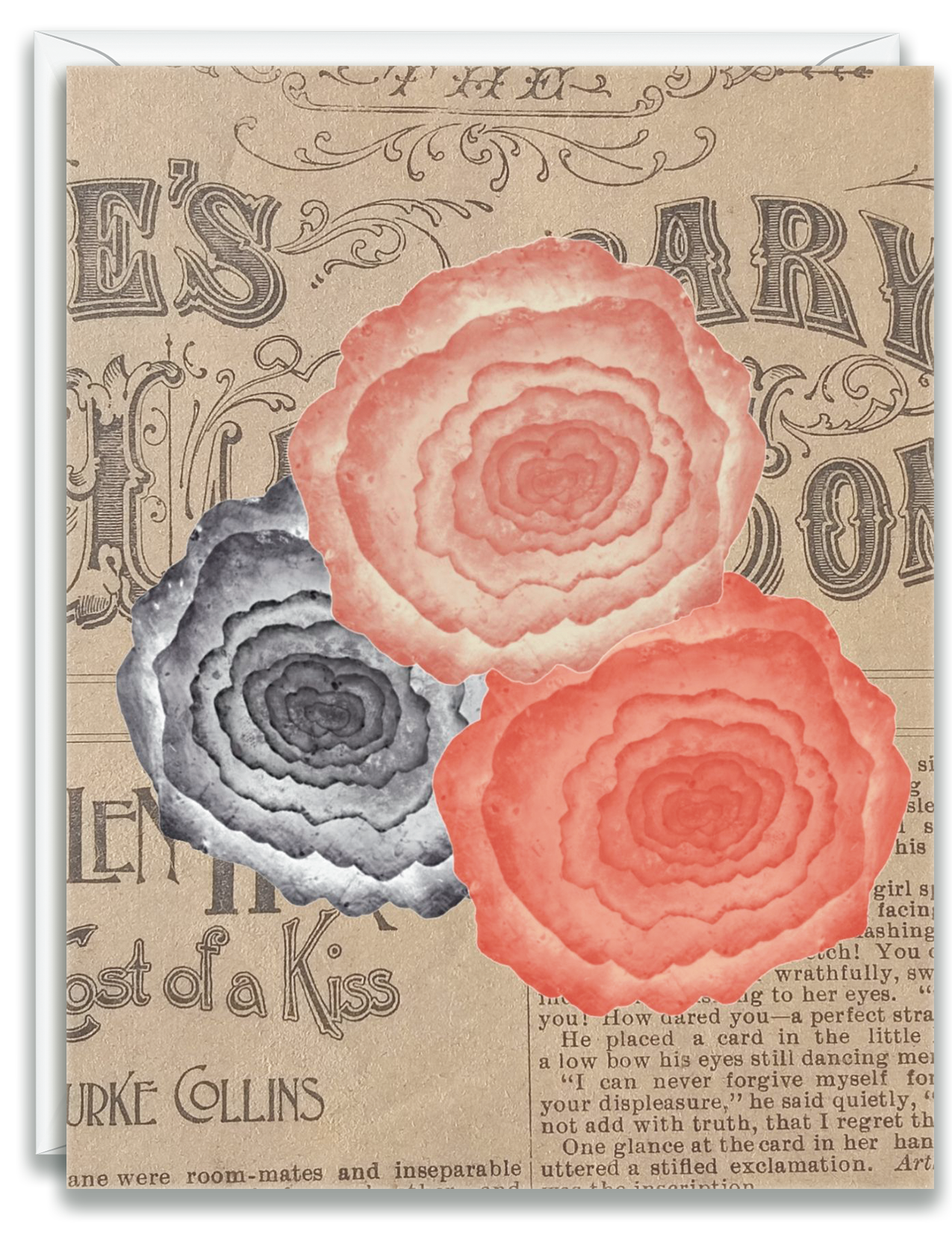 Greeting Card Newspaper Flower Three Flowers