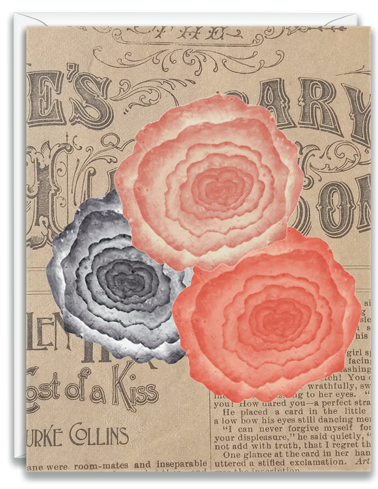 Greeting Card Newspaper Flower Three Flowers