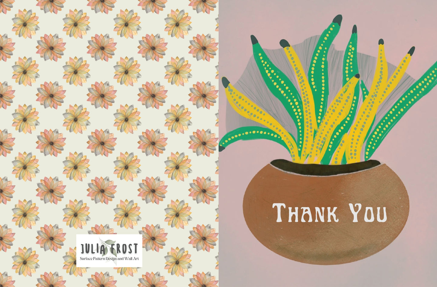 Greeting Card Thank you Vase Yellow and Green